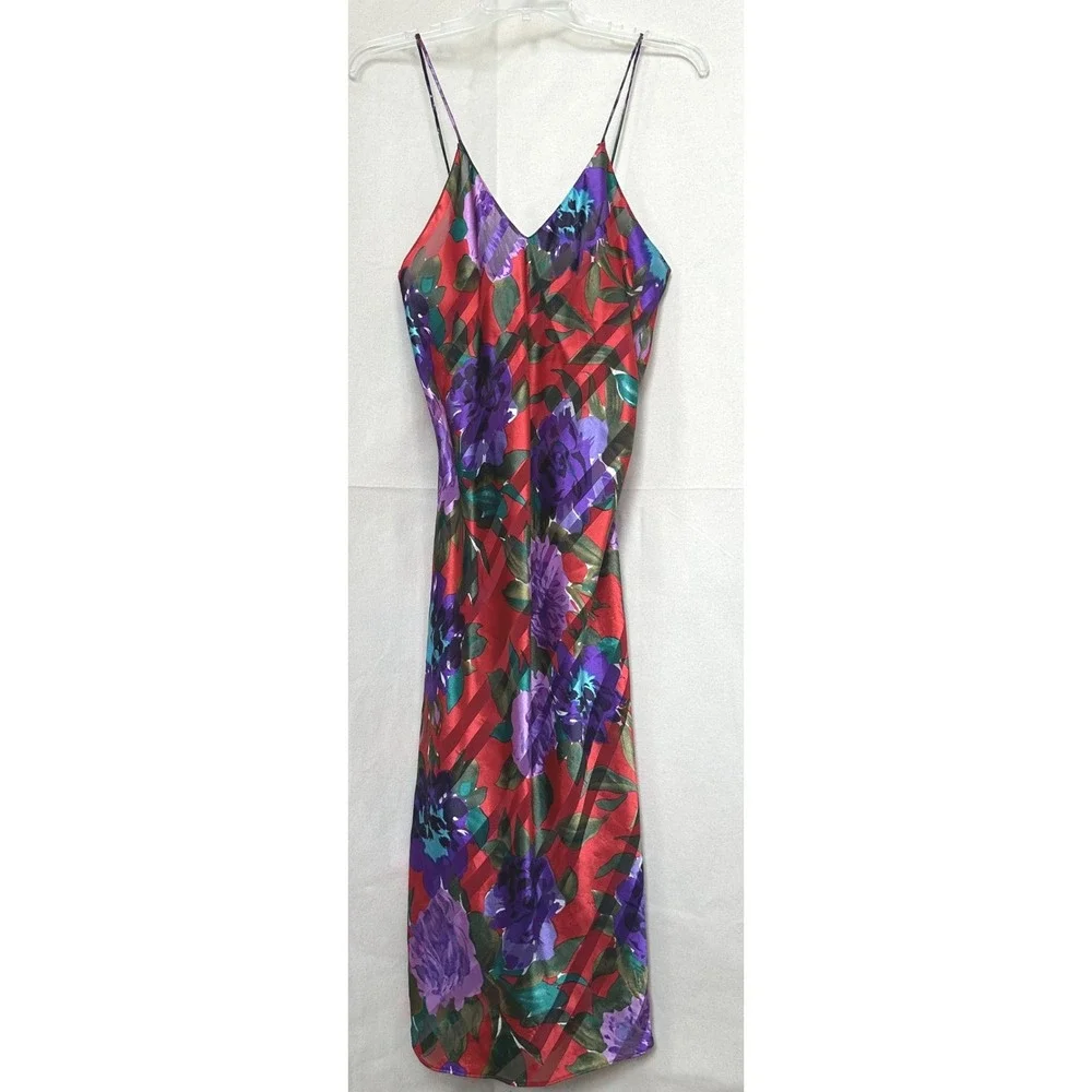Lucie Ann II Whimsy Coquette Floral Sheer Shadow Stripe Chemise Nightie S Vtg